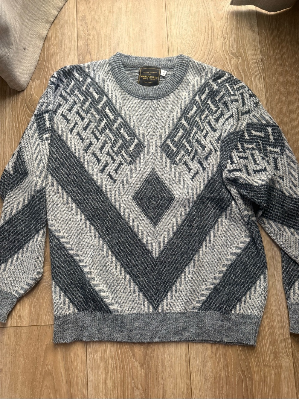 Parker Gray and Charcoal Geometric Crewneck Sweater